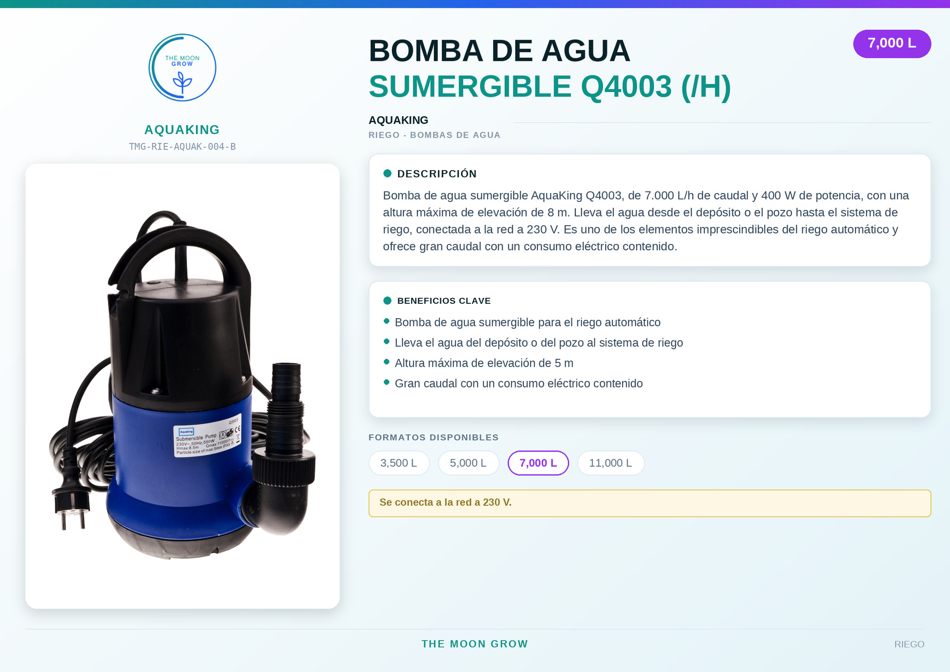 Bomba de agua sumergible AQUAKING Q4003 (7.000 L/h)