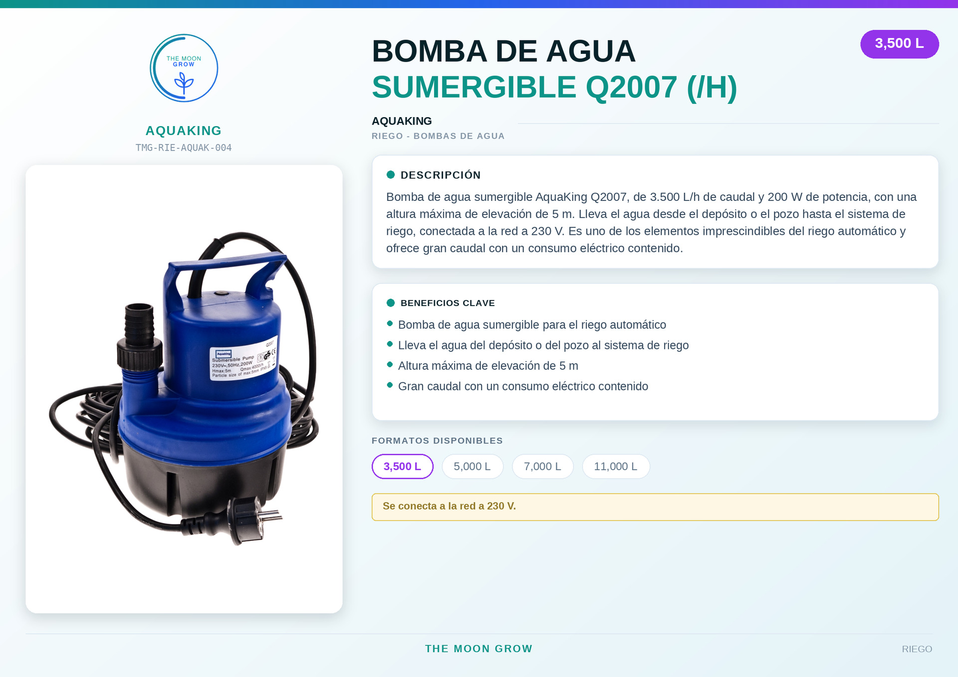 Bomba de agua sumergible AQUAKING Q2007 (3.500 L/h)