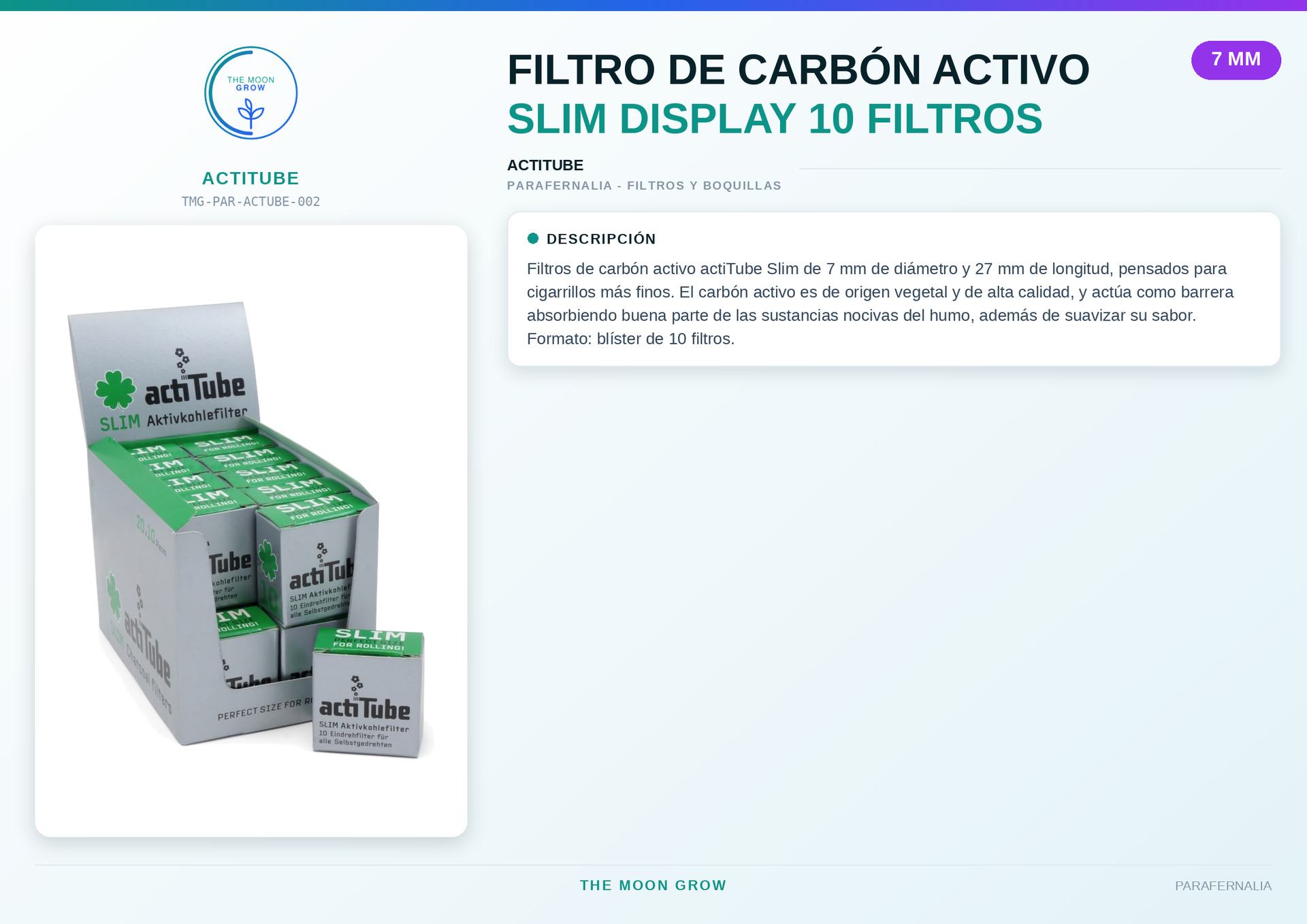 Filtro de carbón activo ACTITUBE Slim 7 mm display 10 filtros