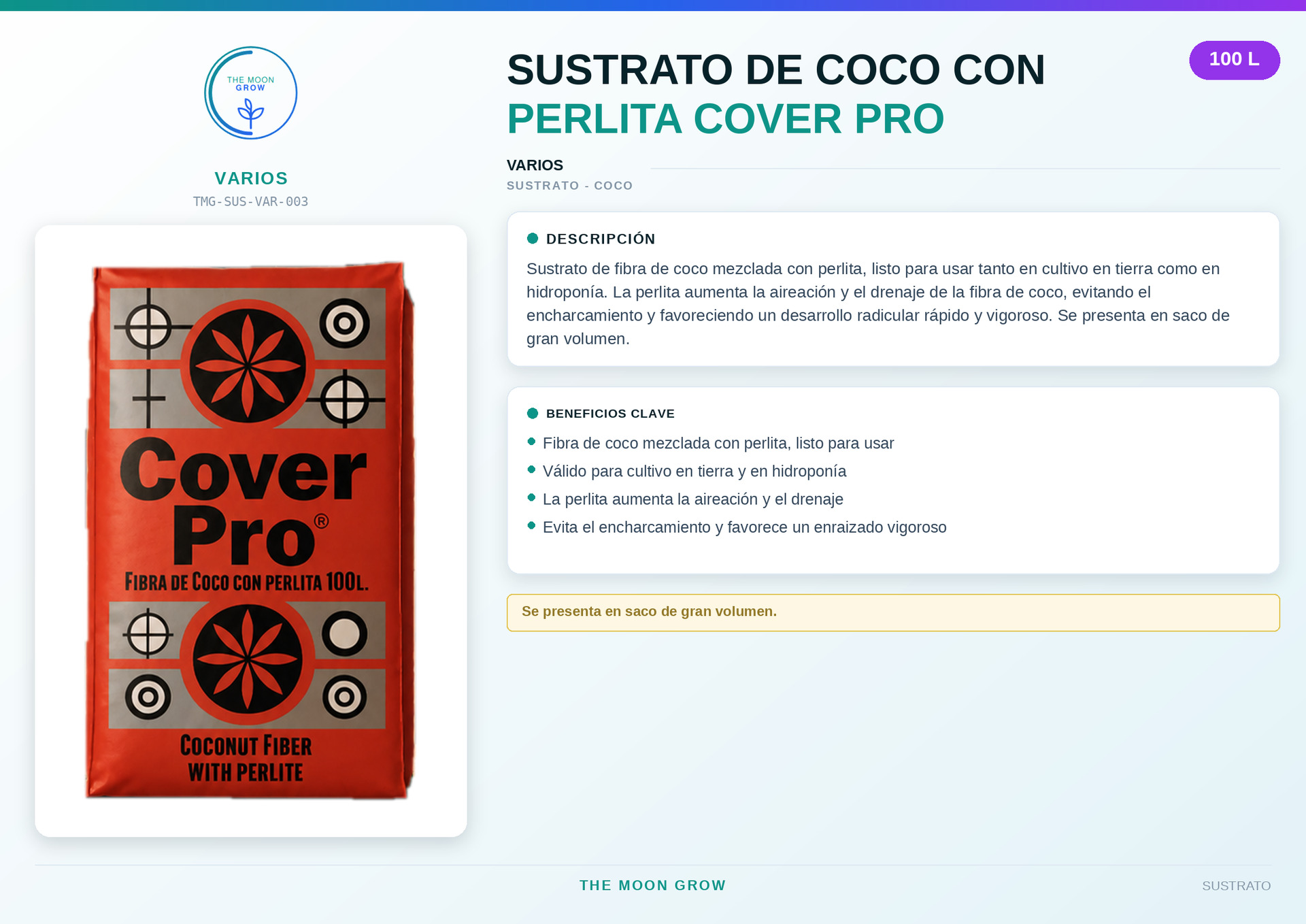 Sustrato de coco con perlita Cover Pro 100 L