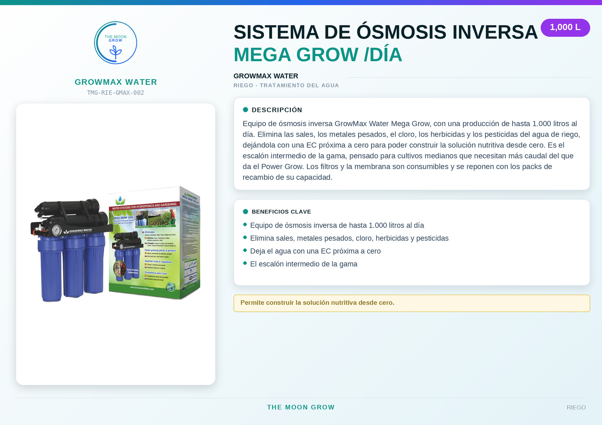 Sistema de ósmosis inversa Mega Grow GROWMAX WATER 1.000 L/día