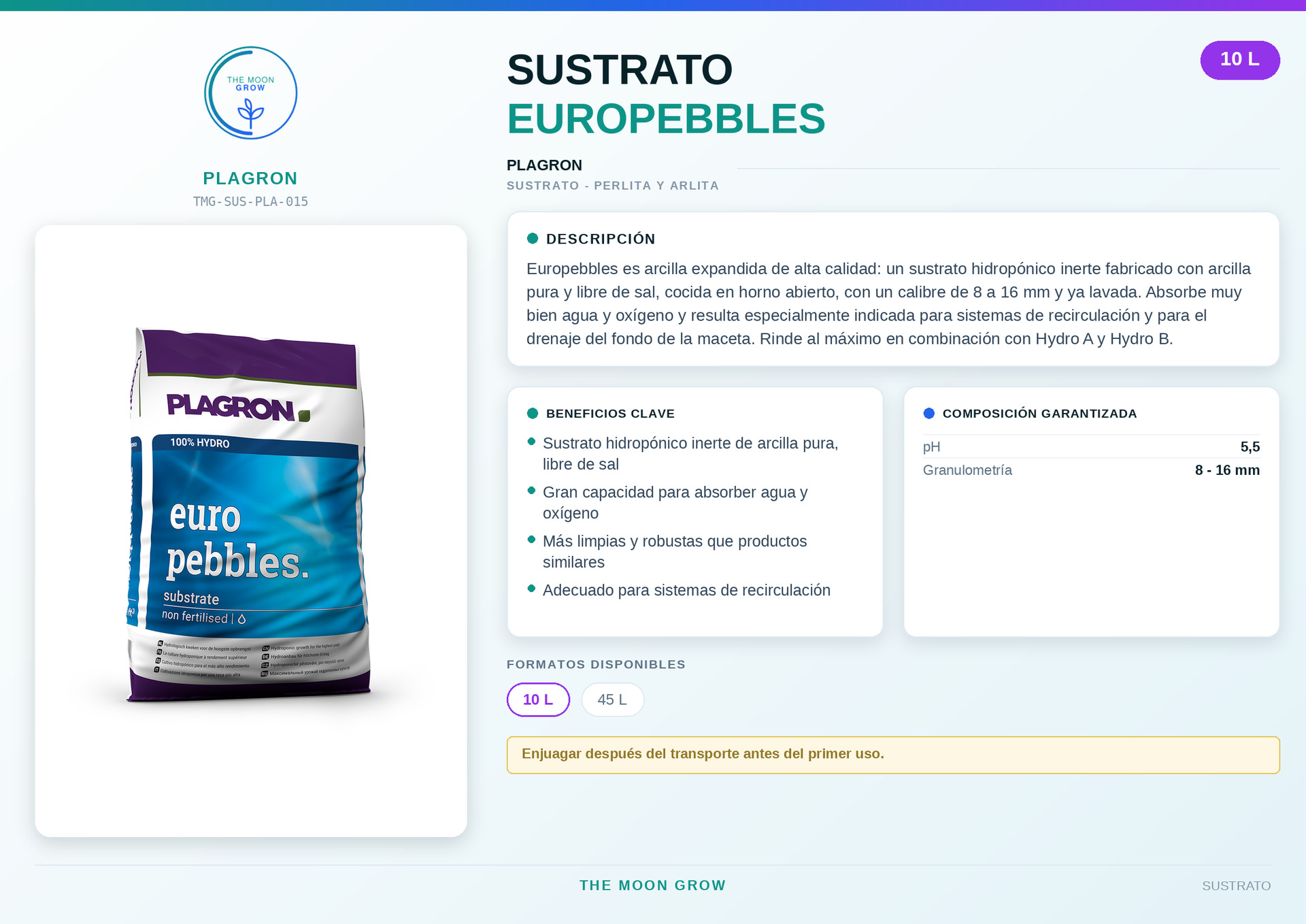 Sustrato Europebbles PLAGRON 10 L