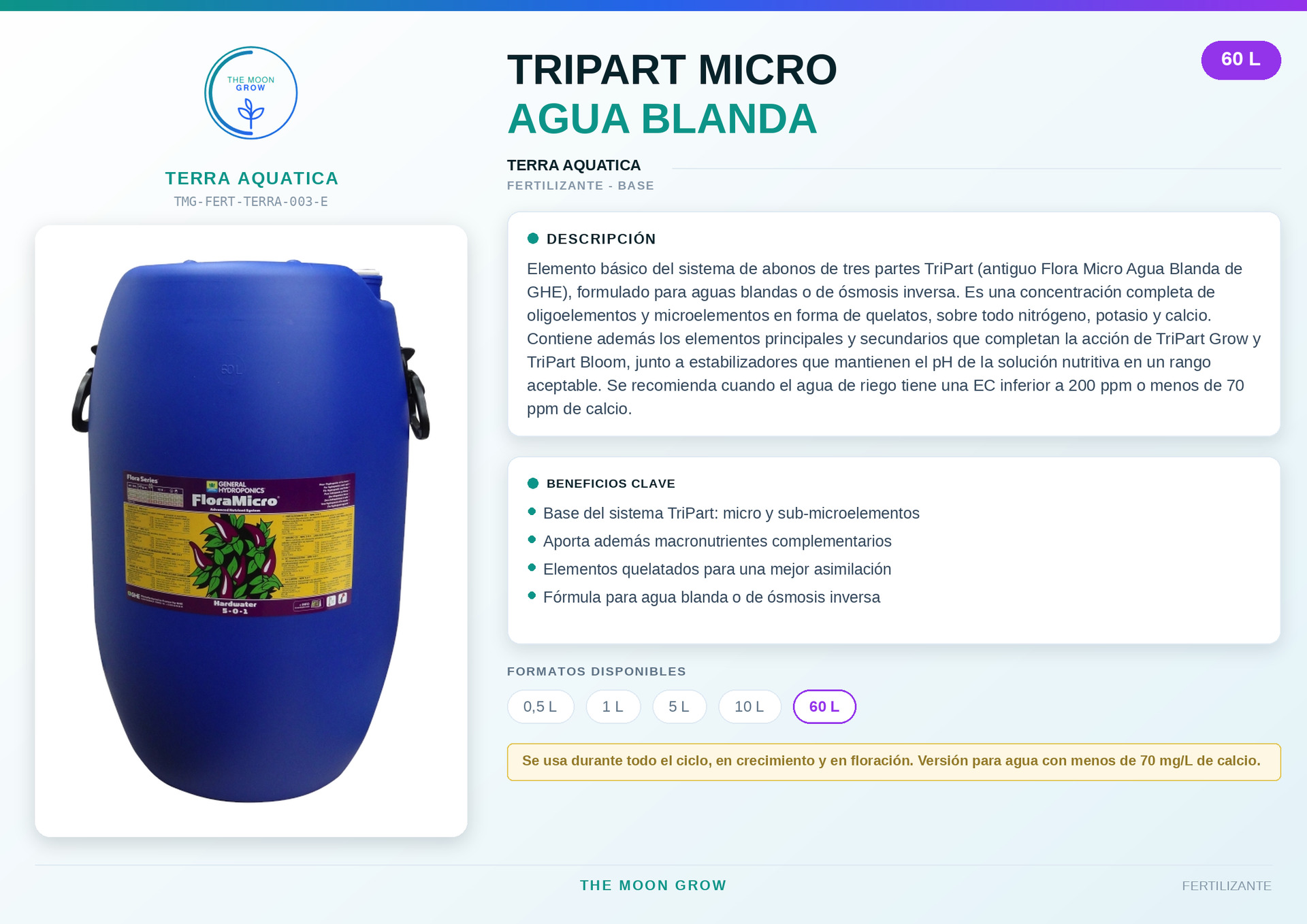 TRIPART MICRO AGUA BLANDA TERRA AQUATICA 60 L