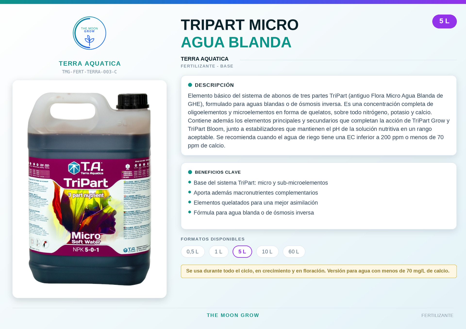 TRIPART MICRO AGUA BLANDA TERRA AQUATICA 5 L