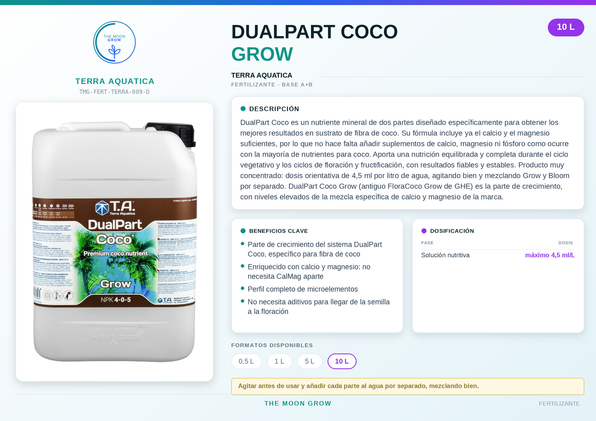 DUALPART COCO GROW TERRA AQUATICA 10 L