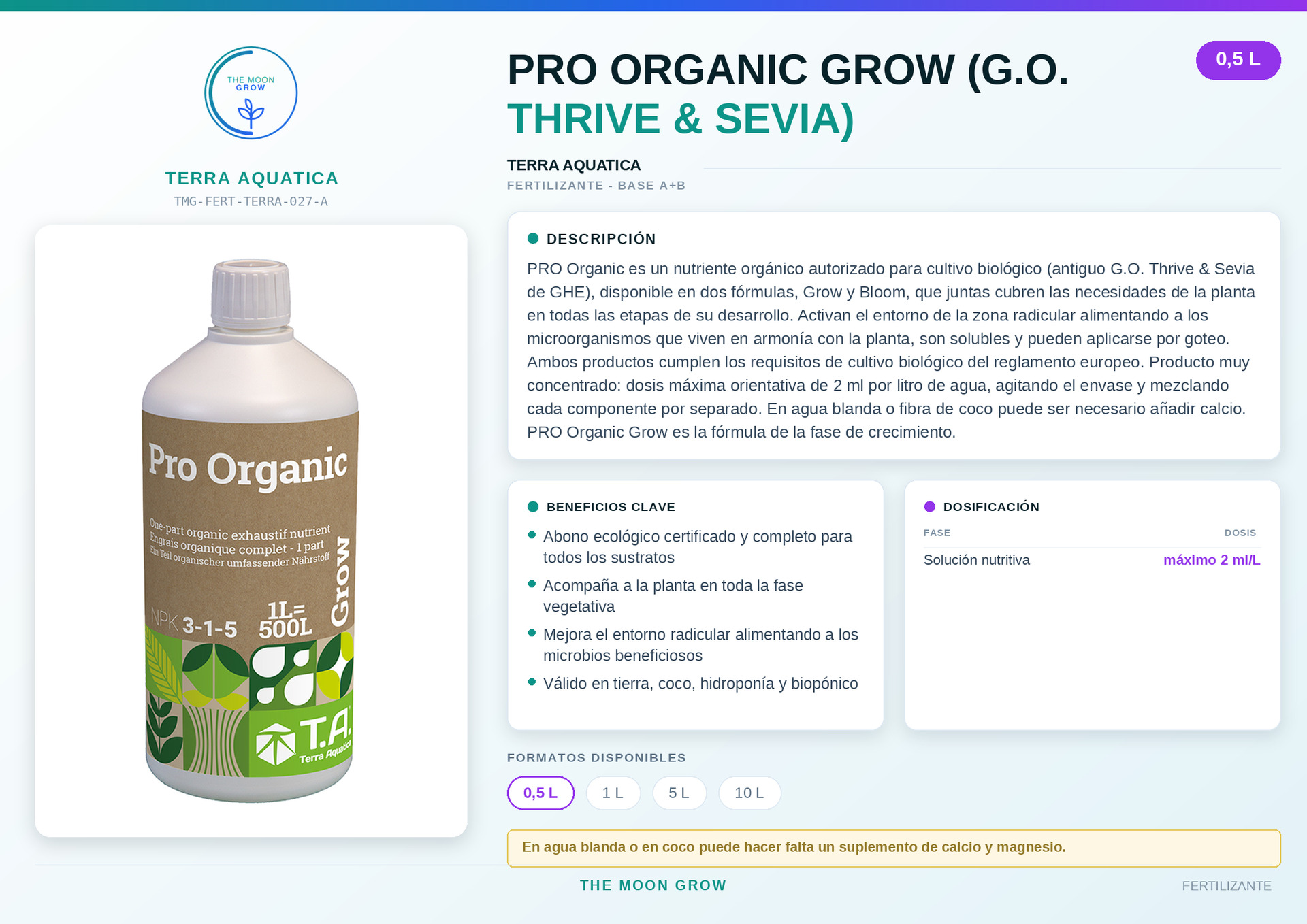 PRO ORGANIC GROW (G.O. THRIVE & SEVIA) TERRA AQUATICA 0,5 L