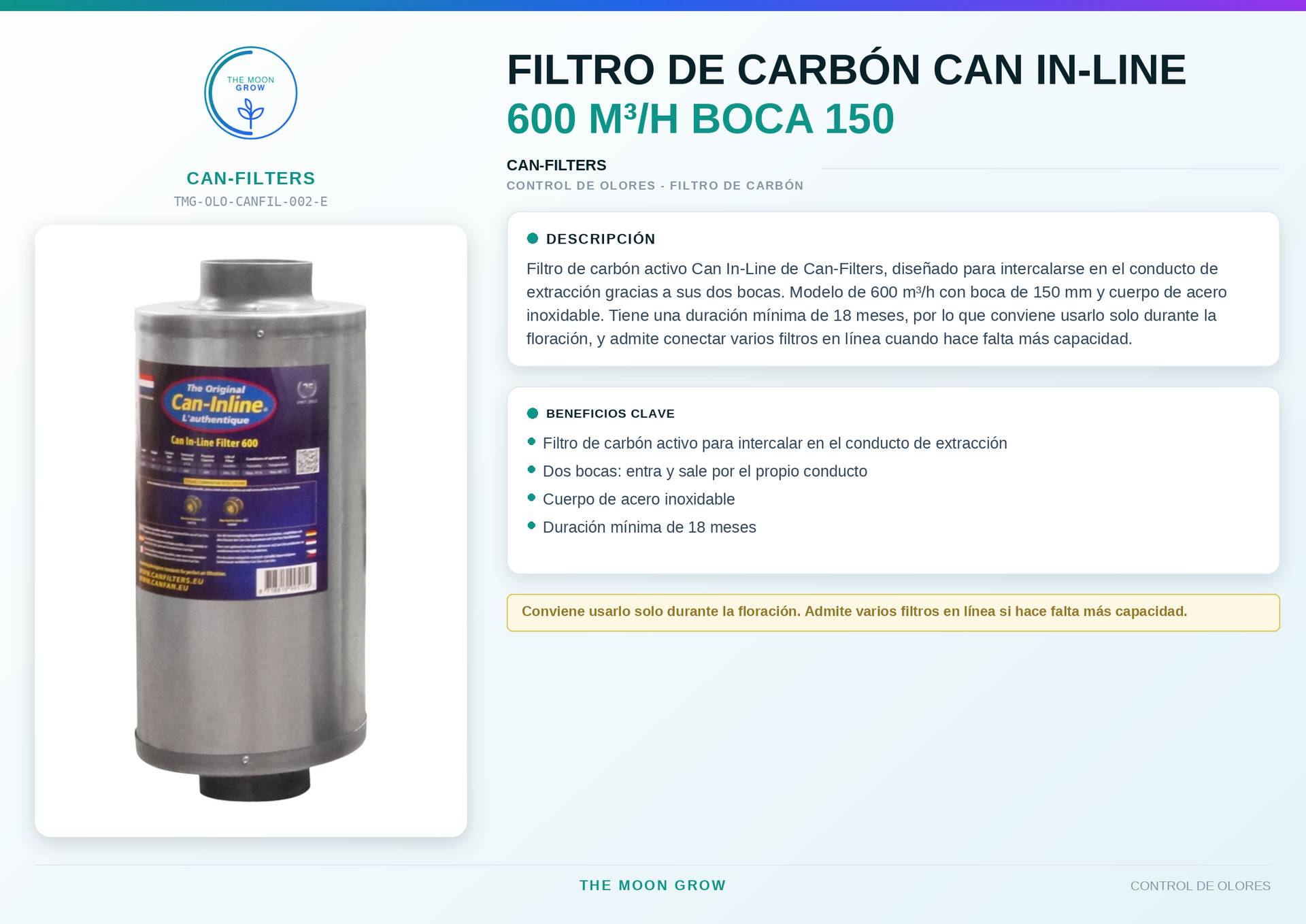 Filtro de carbón Can In-Line CAN-FILTERS 600 m³/h boca 150