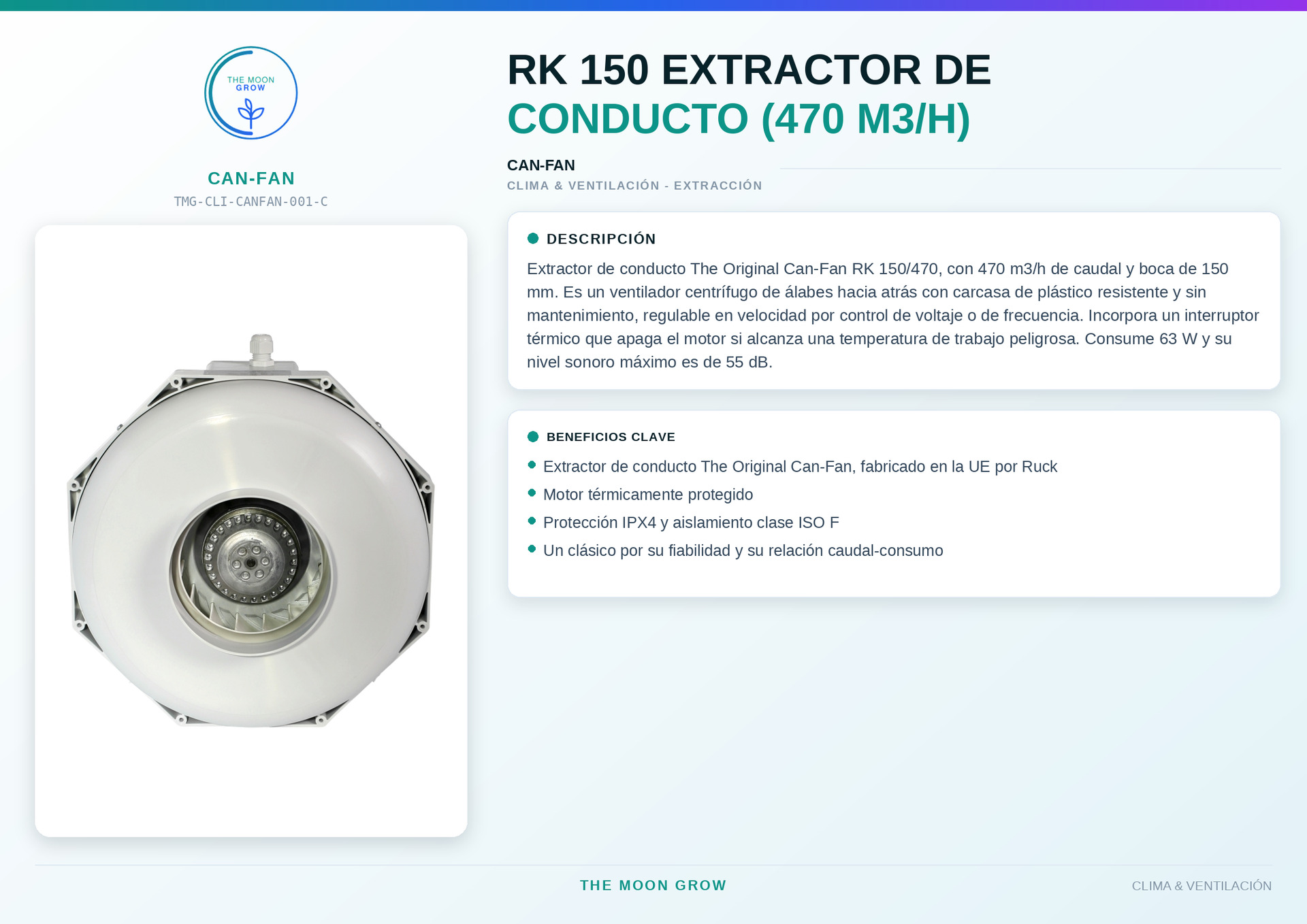 Can-Fan RK 150 extractor de conducto (470 m3/h)