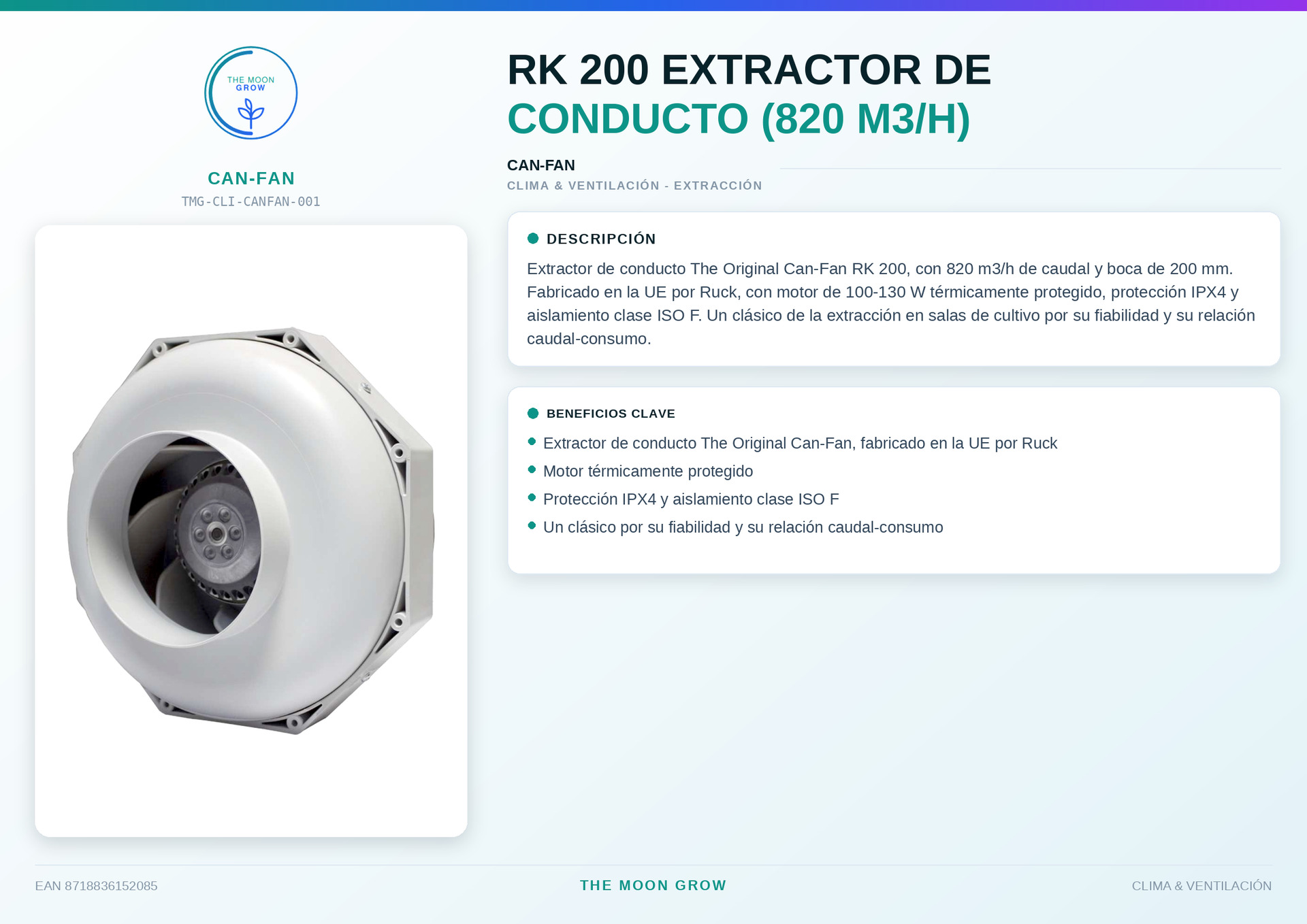 Can-Fan RK 200 extractor de conducto (820 m3/h)
